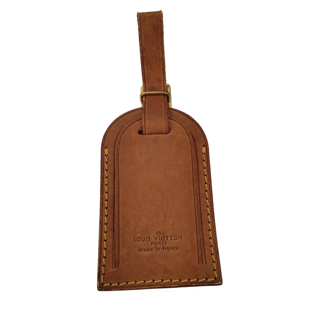 Louis Vuitton Vachetta Leather Luggage Tag Tan Brown Gold Buckle Made in France
